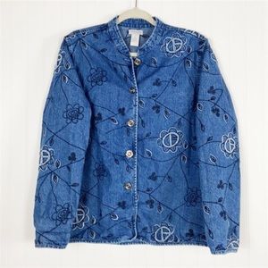 Vintage Tantrums Floral Embroidered Denim Jean Jacket
